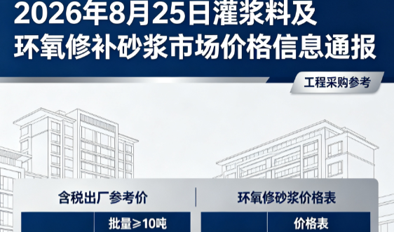 辽宁2026年8月25日灌浆料及环氧修补砂浆市场价格信息通报